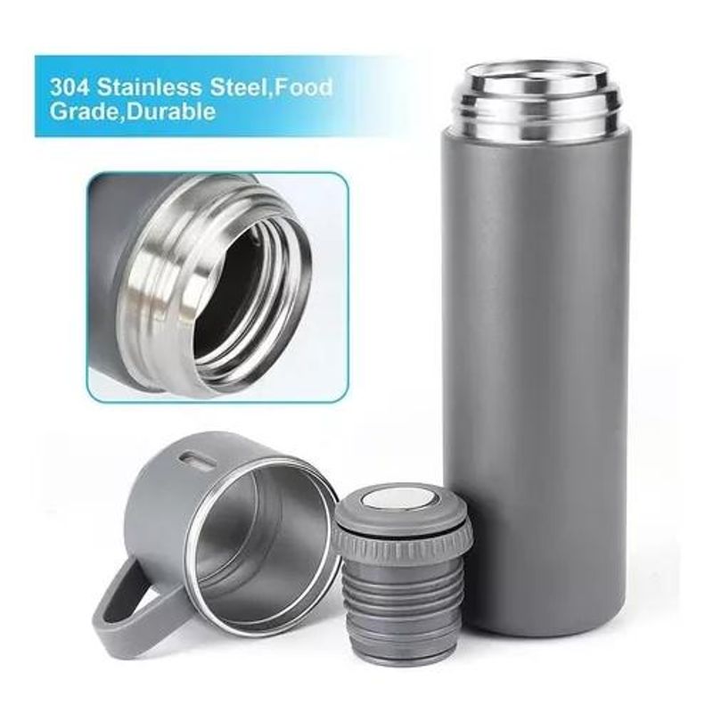 GENERICO - Set Termo Para Agua Calientefría + 3 Tazas 500 Ml Cafe Mate Color Gris