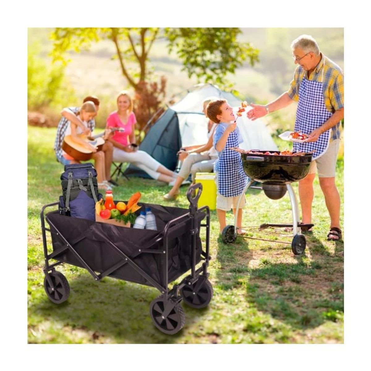 GENERICO - Carrito Plegable Organizador Camping Carga Pequeño Negro