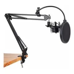 GENERICO - Kit Soporte Microfono Condensador con Brazo y Antipop Negro