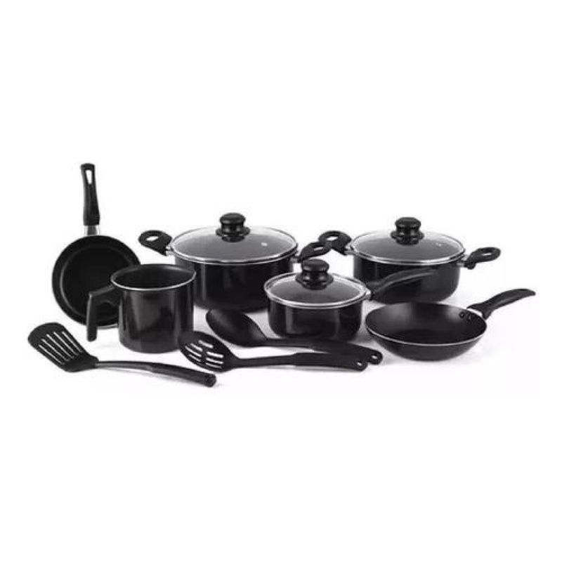 GENERICO - Bateria Cocina 12 Piezas Begônia Teflon Antiadherente Color Negro