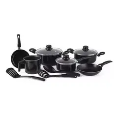GENERICO - Bateria Cocina 12 Piezas Begônia Teflon Antiadherente Color Negro