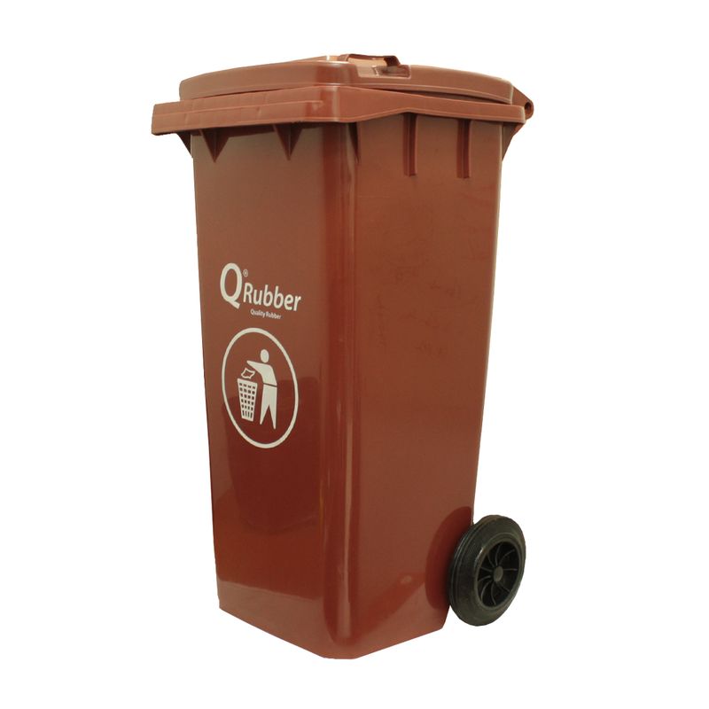 QRUBBER - Basurero Contenedor Basura 120 lts. café QRubber