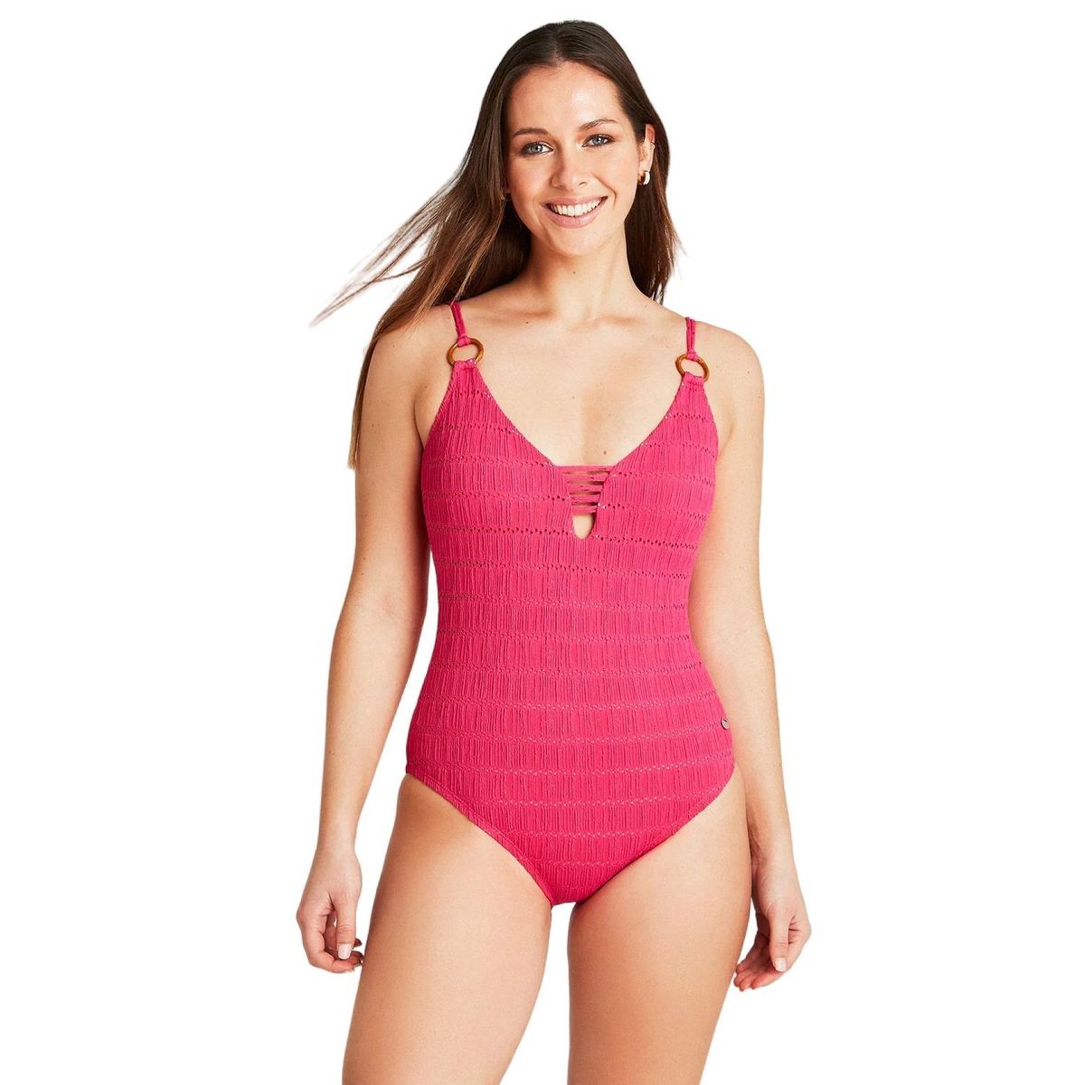 CURVI - Traje De Baño 1 Pieza Con Detalle En Escote Magenta