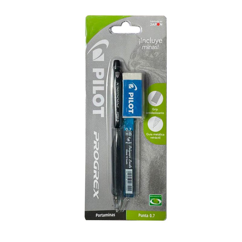 PILOT - Portaminas Progrex Negro +minas 07mm + Borrador Pilot