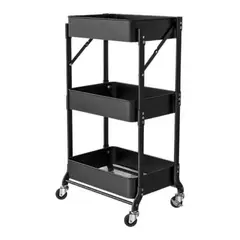 ANGELES DEL HOGAR - Organizador Carro Plegable Multiuso De 3 Niveles Negro