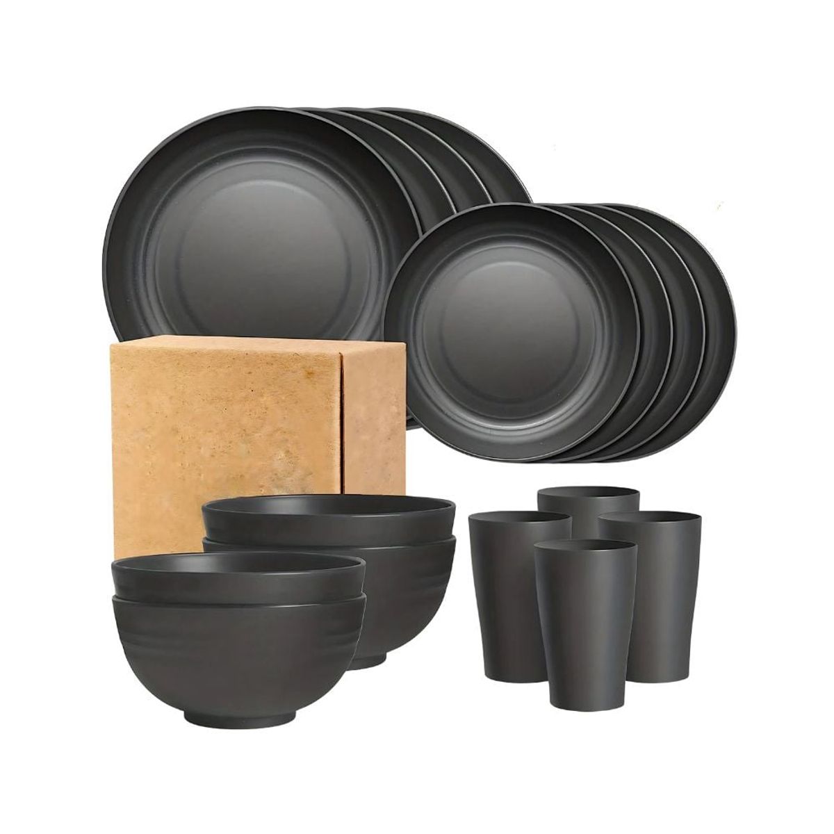 CRUSEC - Juego Vajilla de 16 Piezas Plastico - Negro