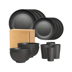CRUSEC - Juego Vajilla de 16 Piezas Plastico - Negro