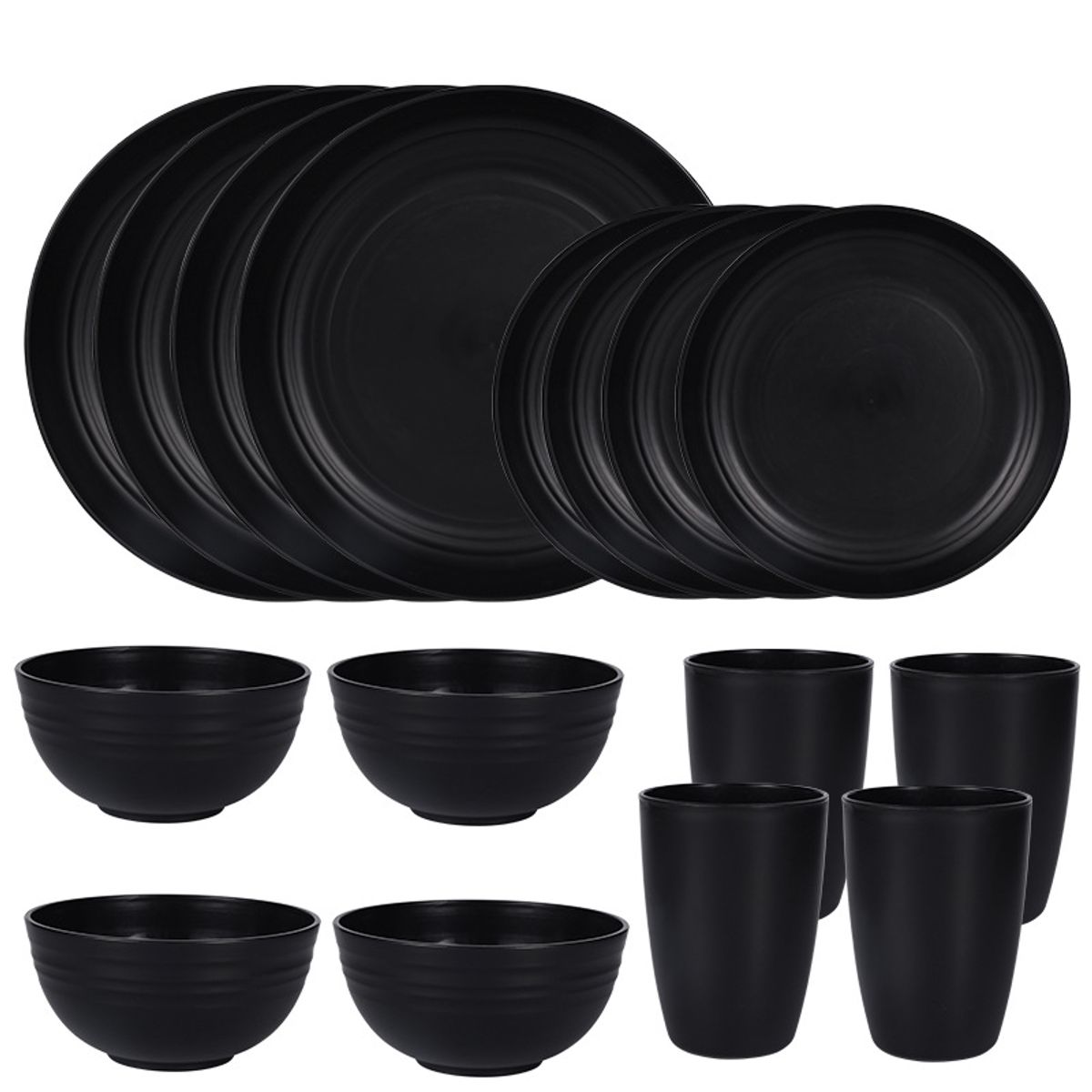 CRUSEC - Juego Vajilla de 16 Piezas Plastico - Negro