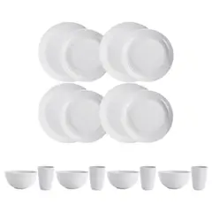 CRUSEC - Juego Vajilla de 16 Piezas Plastico - Blanco