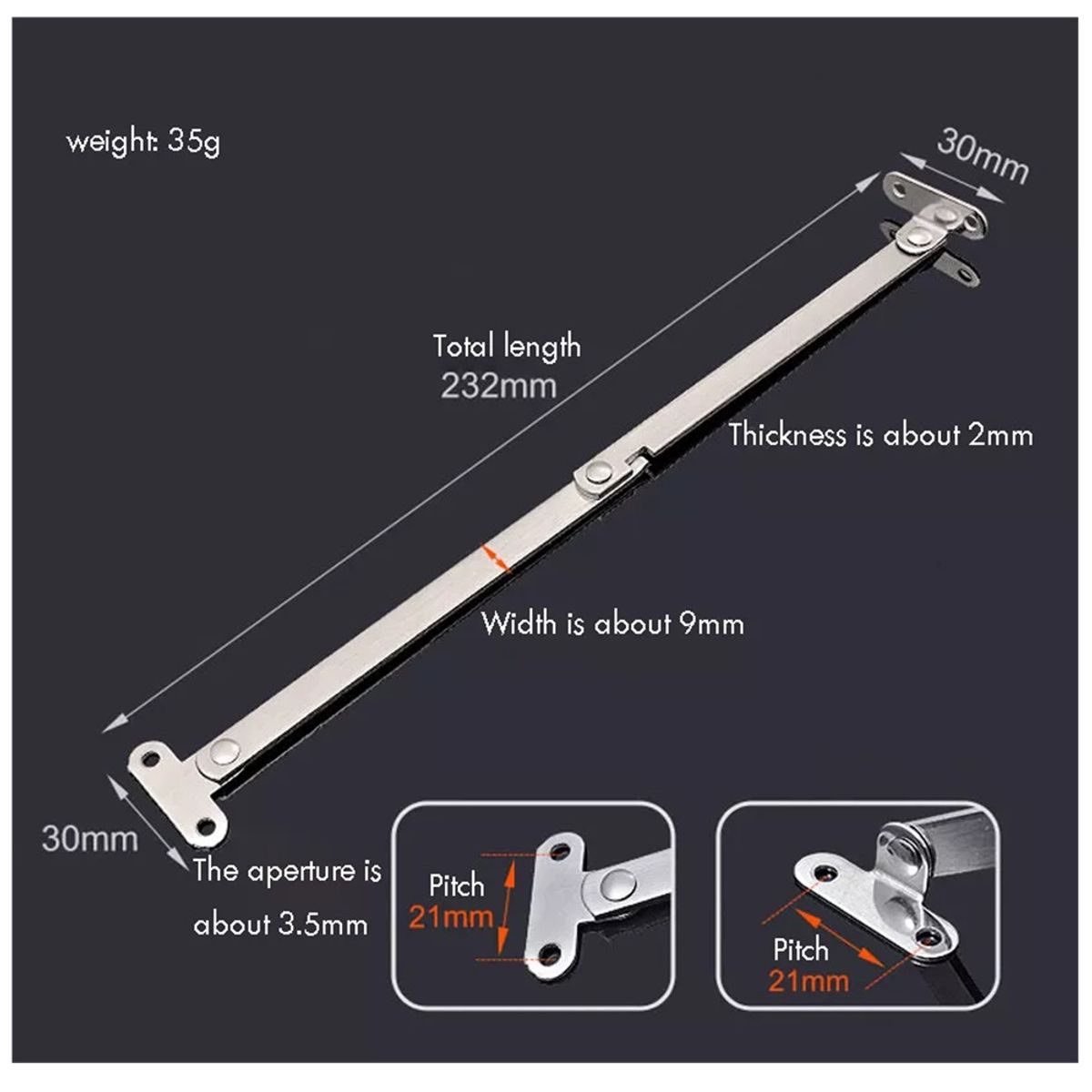BISAGRA ARTICULADO SOPORTE PUERTA 20CM 1 PAR, marca GENERICO - Foto 2