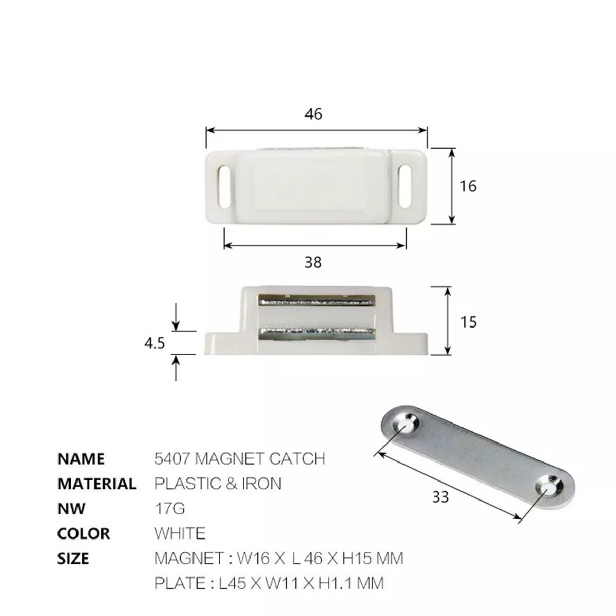 GENERICO - RETEN MAGNETICO PARA CIERRE PUERTA MUEBLE 10UN