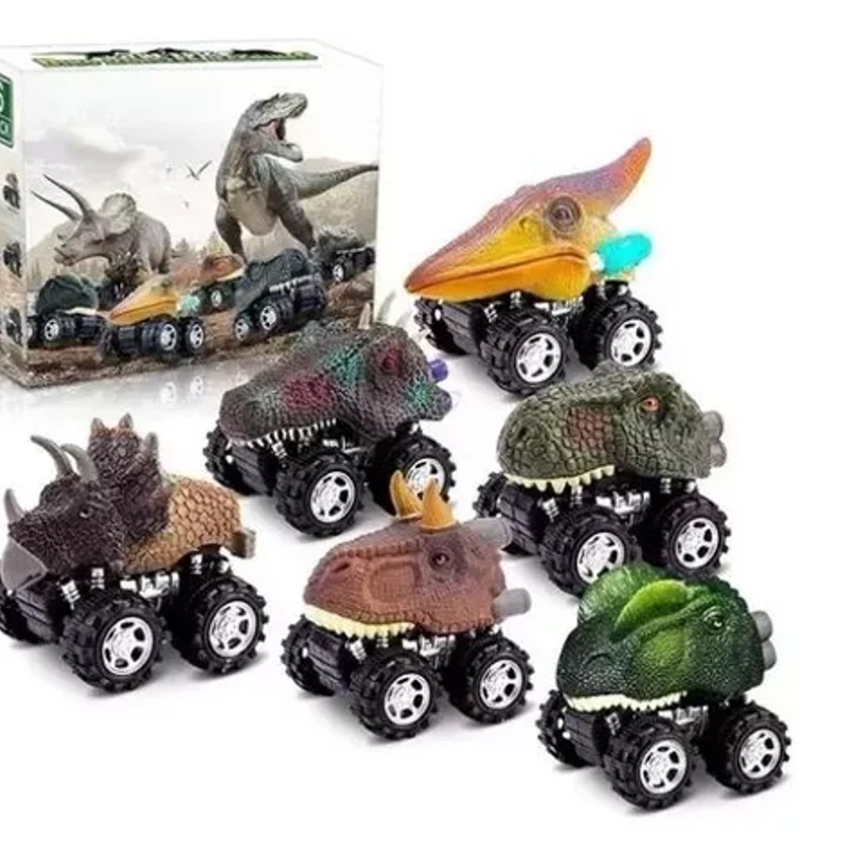 GENERICO - Set De 6 Autos Dinosaurios, Friccion Bestoys