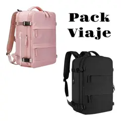 GENERICO - Pack 2 Mochilas Viaje Viral 40l Negro / Rosa