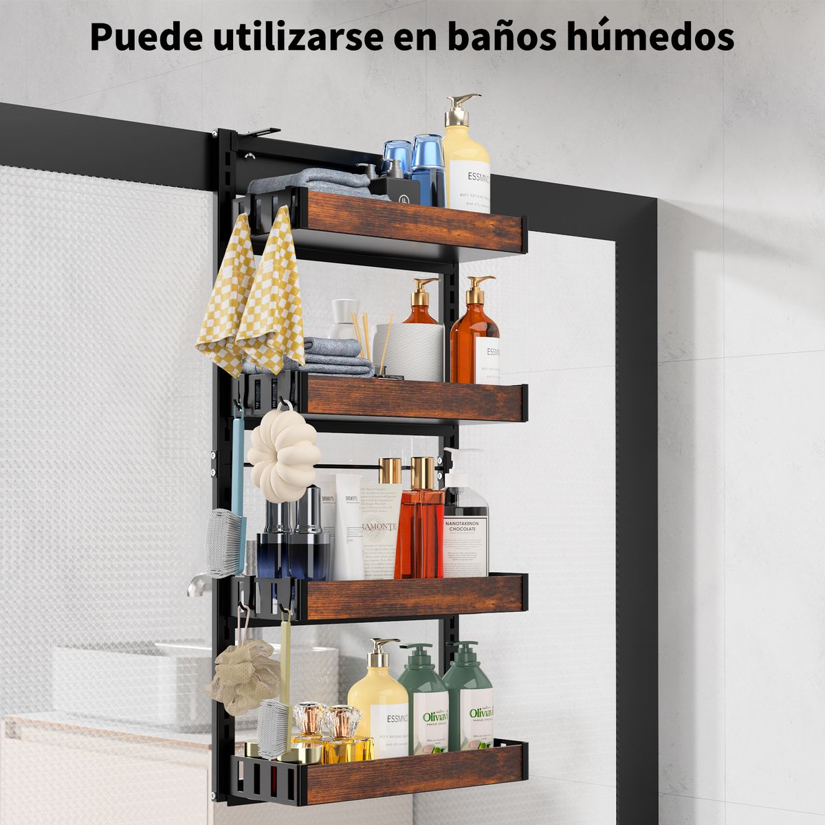 AIZO - Organizador Baño Sin Taladro 3Niveles para Ducha Puerta Ahorra Espacio