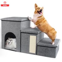 Escalera Mascota Perro Gato Con Almacenamiento Plegable Gris