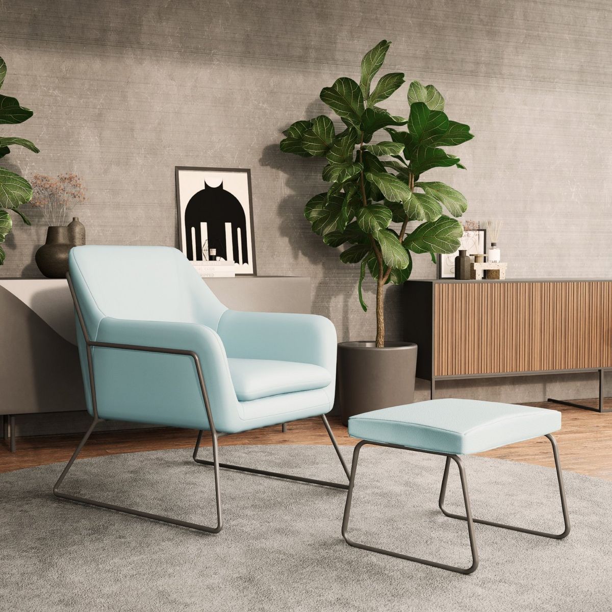 RELAN - Sitial con Apoya Pies Relan Selina Poltrona Terciopelo Azul