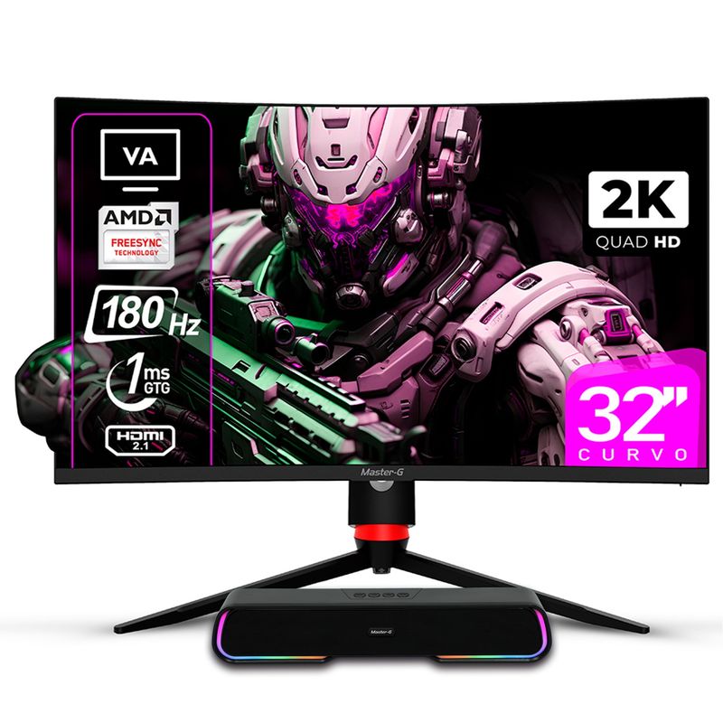 MASTER G - Pack Monitor Gamer 32" Curvo QHD 1440 VA 180hz 1ms + Soundbar Bluetooth