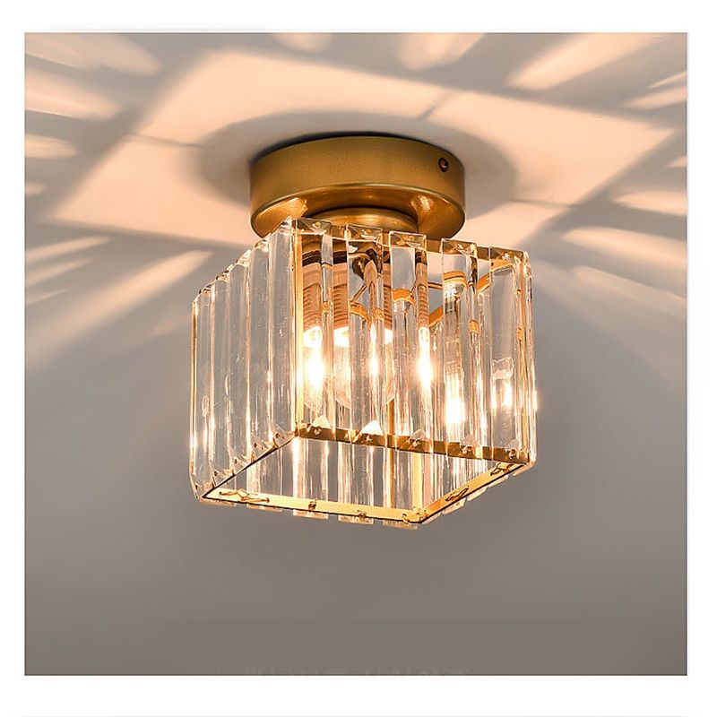 CASA NEW - Mini Lámpara De Techo Araña Cristal Cubo Dorado