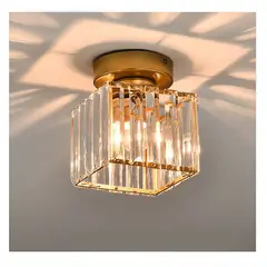 CASA NEW - Mini Lámpara De Techo Araña Cristal Cubo Dorado