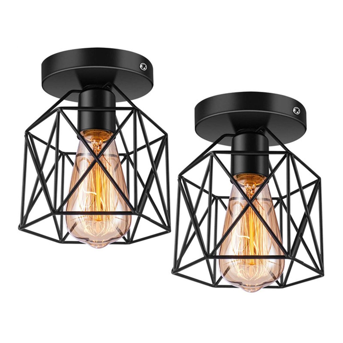 CASA NEW - Lámpara Colgante Lámpara De Techo Industrial Jaula 2 Piezas