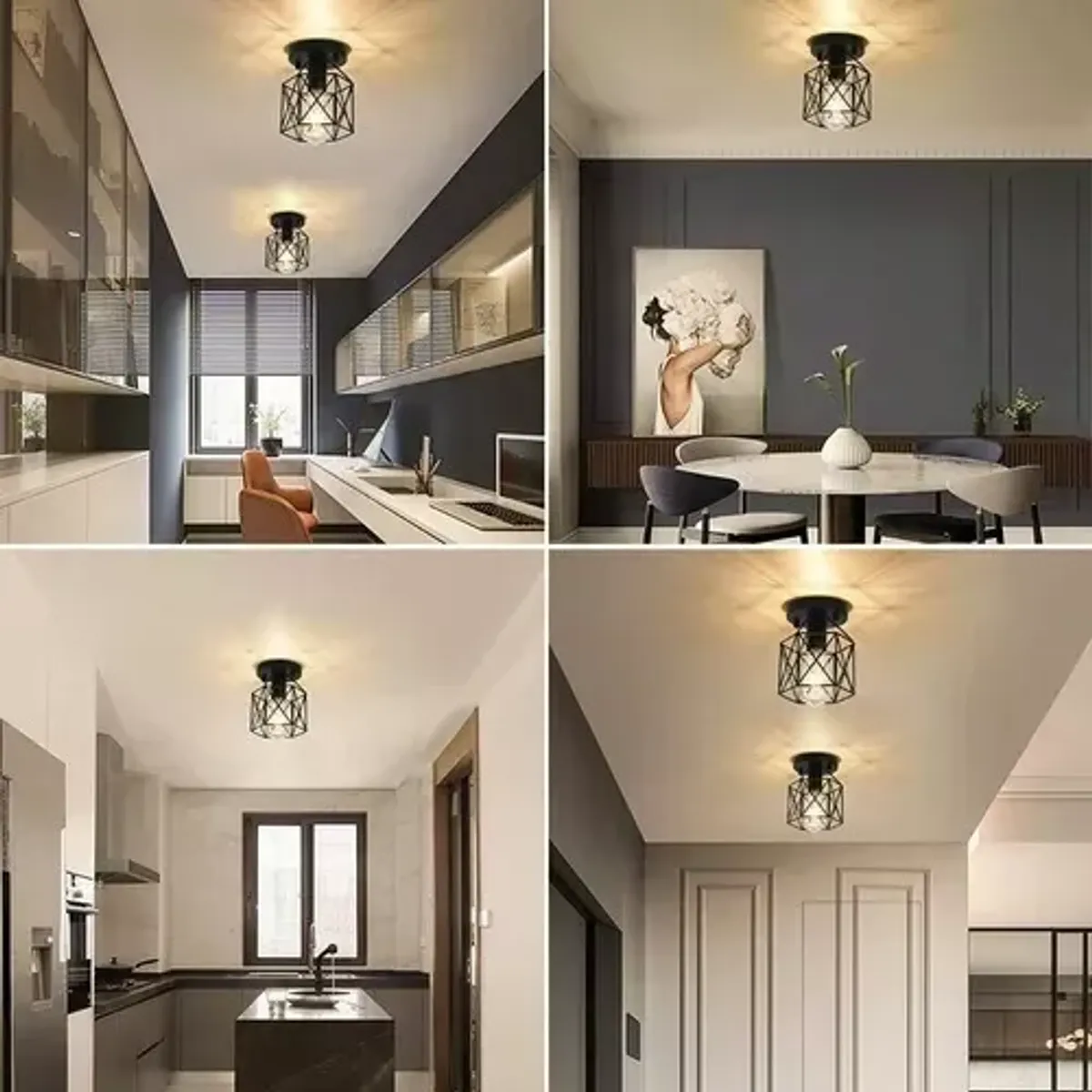 CASA NEW - Lámpara Colgante Lámpara De Techo Industrial Jaula 2 Piezas