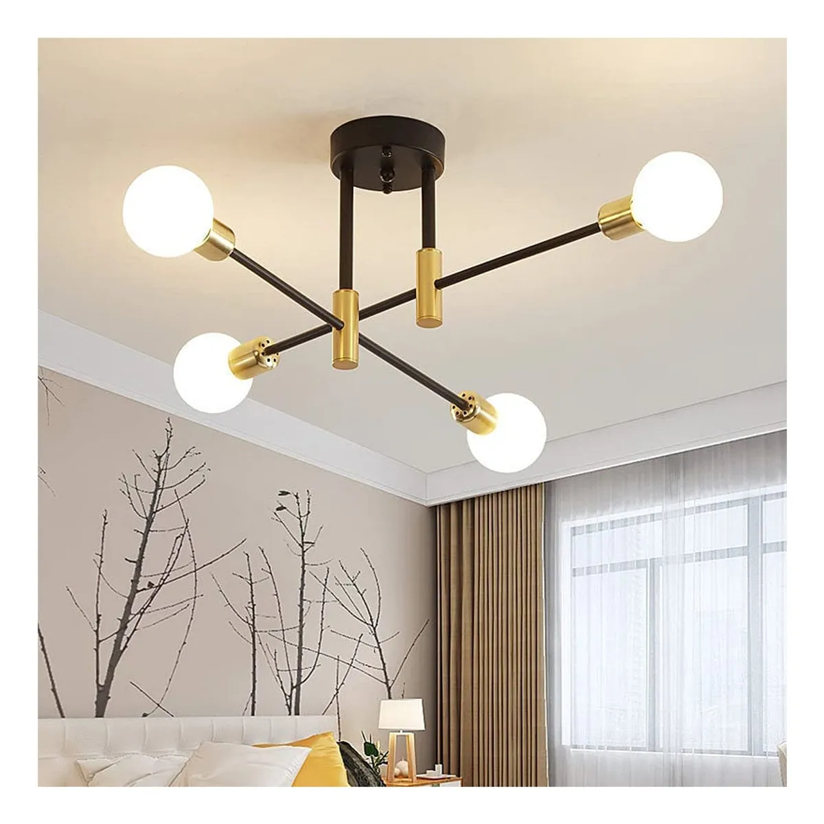 CASA NEW - Lámpara de techo moderna de 4 focos Negro Y Dorado