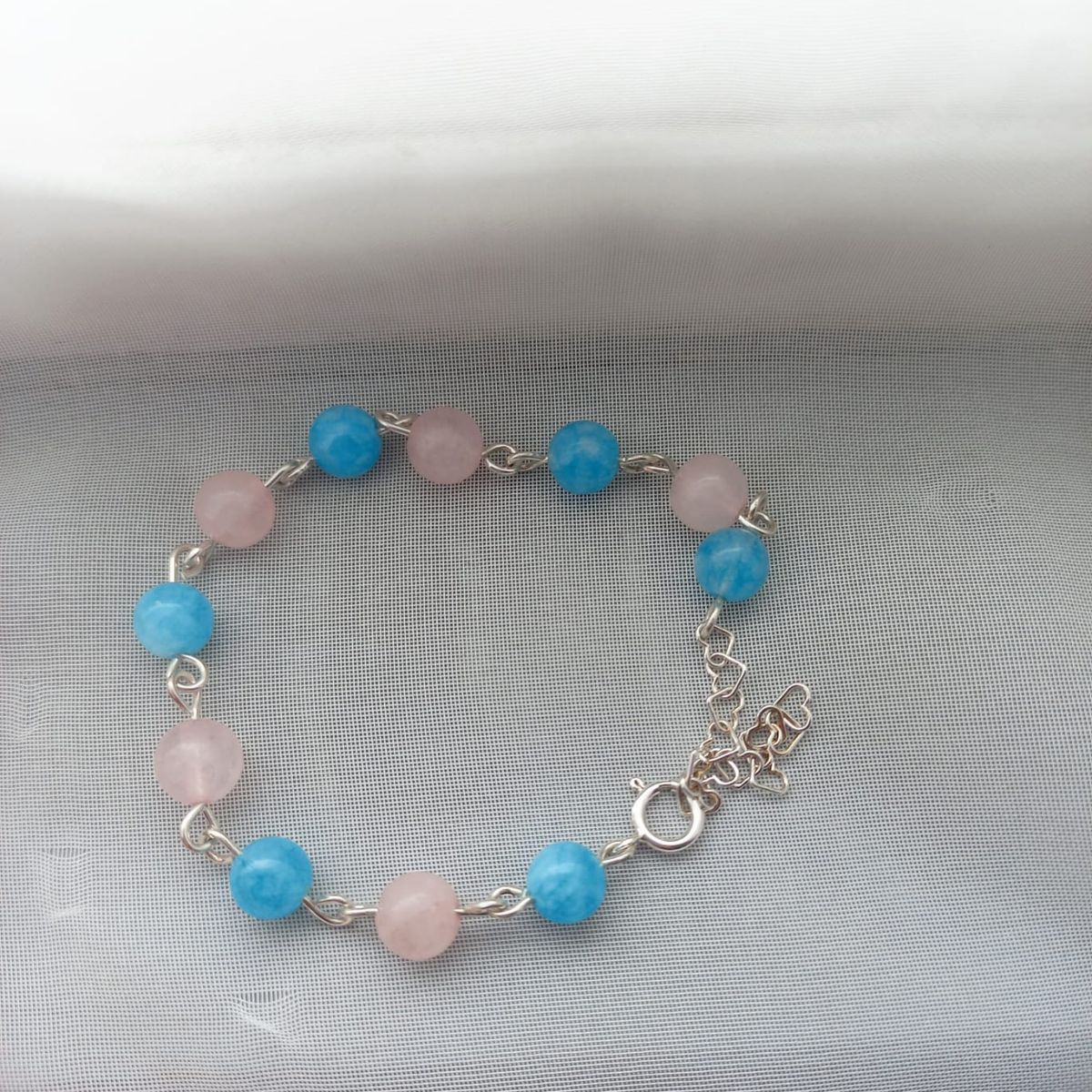 GENERICO - Pulsera Plata Cuarzo Rosa Y Jade