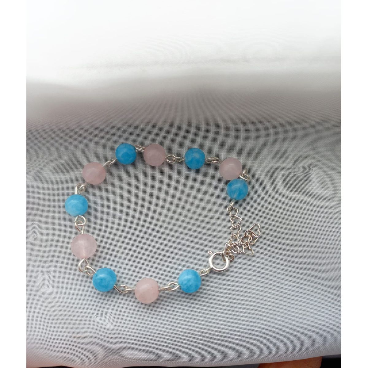 GENERICO - Pulsera Plata Cuarzo Rosa Y Jade