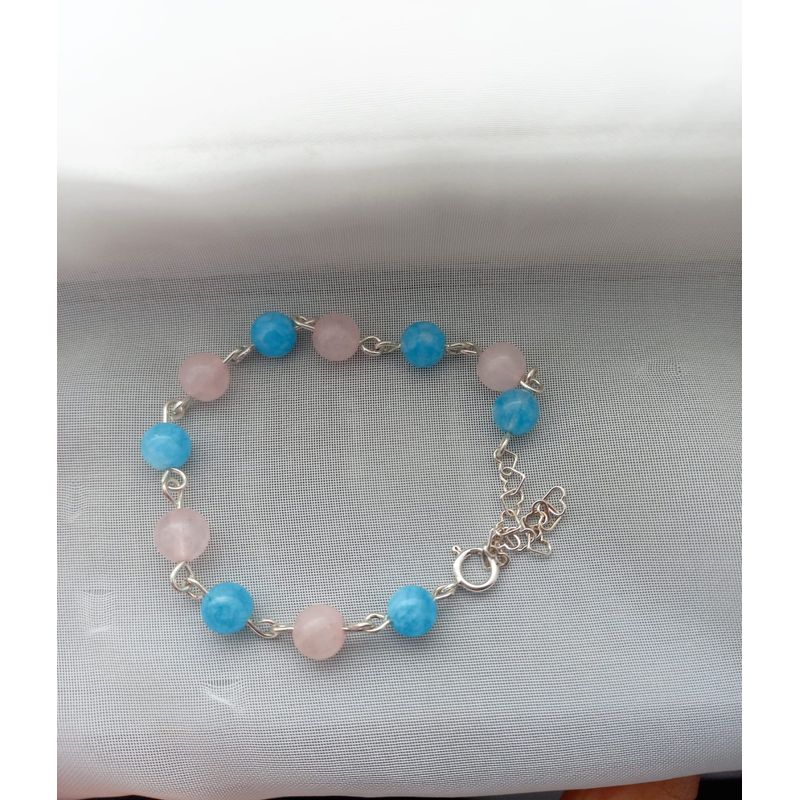 GENERICO - Pulsera Plata Cuarzo Rosa Y Jade