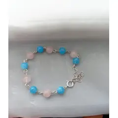 GENERICO - Pulsera Plata Cuarzo Rosa Y Jade