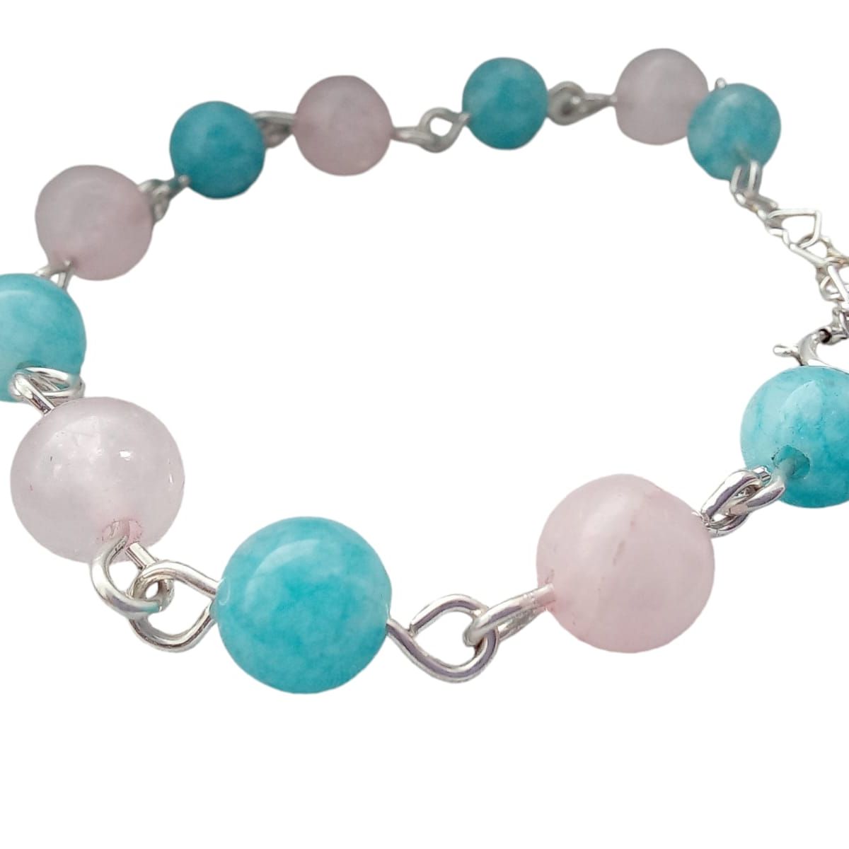 GENERICO - Pulsera Plata Cuarzo Rosa Y Jade