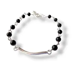 GENERICO - Pulsera Plata Onix Negro