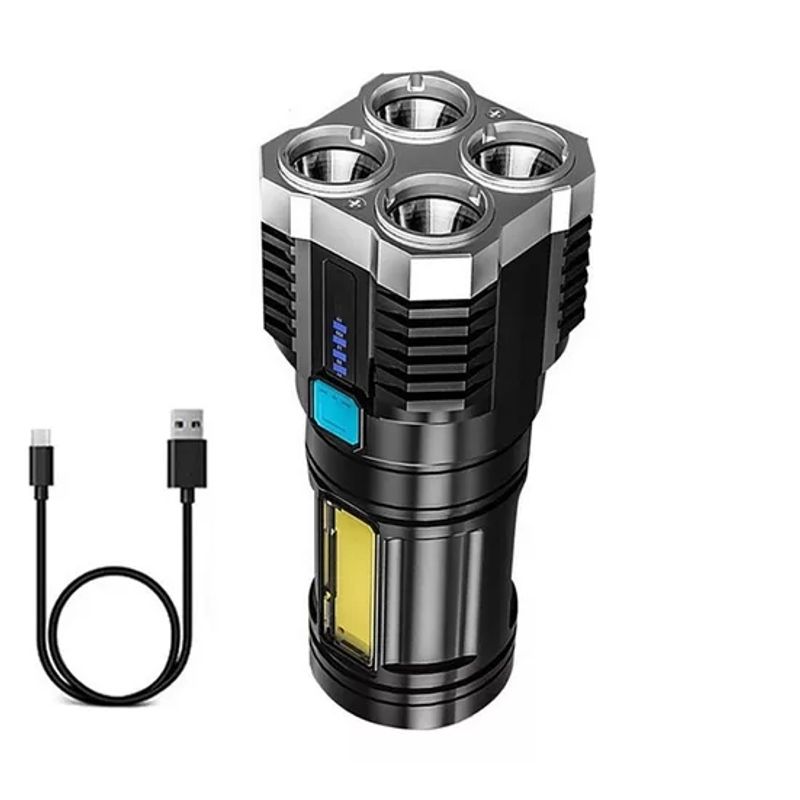 GENERICO - Linterna Led Usb Recargable Alto Alcance 330 Mts 4 Focos
