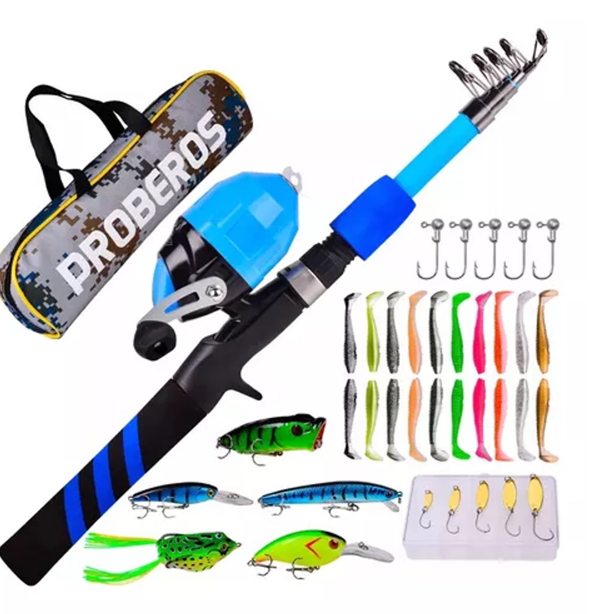 GENERICO - Kit Pesca 18m Caña Carrete Señuelo Accesorio Bolsa Completo