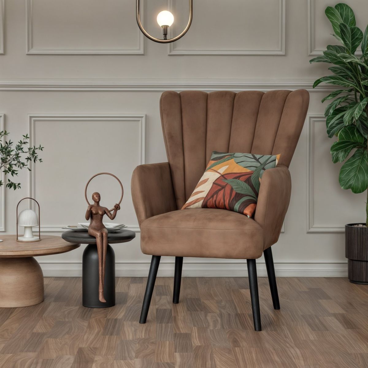 RELAN - Sitial Acanalado Relan Azalia Poltrona de Terciopelo Café