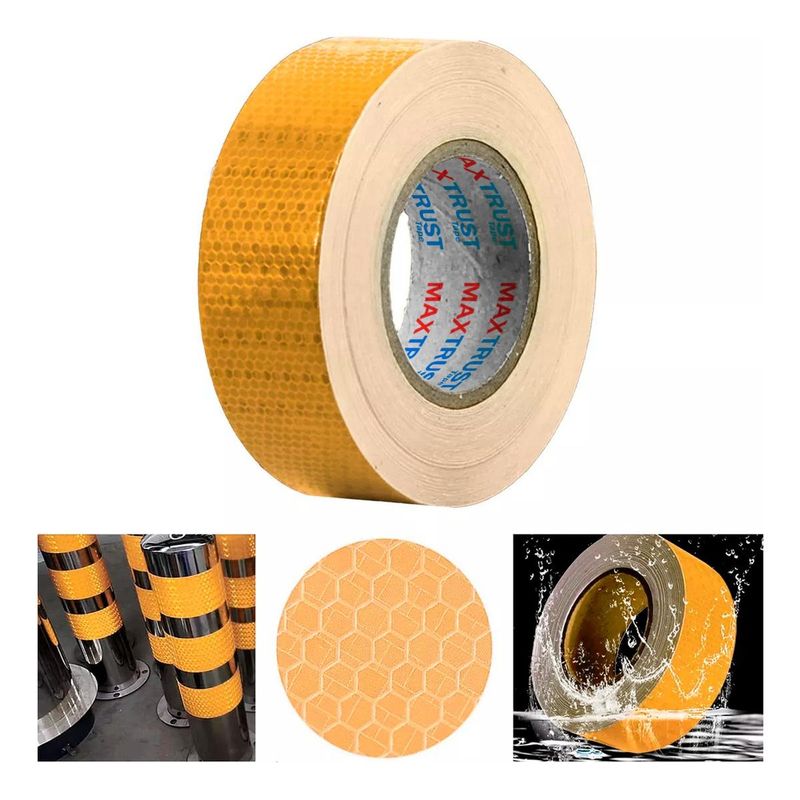 GENERICO - Cinta Reflectante Amarillo Fluorescente 5cm x 25m Pack de 3
