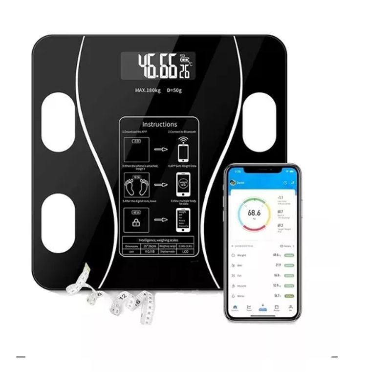 GENERICO - Pesa Digital De Baño Inteligente Recargable Bluetooth App Color Negro