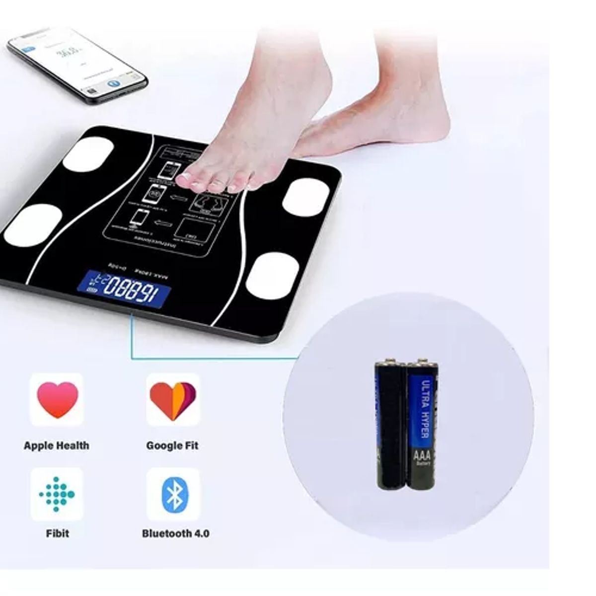 GENERICO - Pesa Digital De Baño Inteligente Recargable Bluetooth App Color Negro