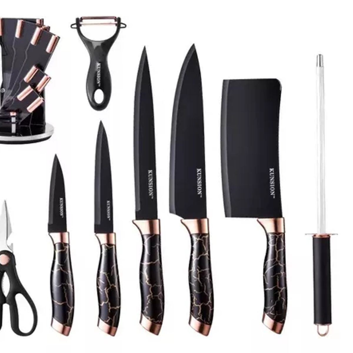 GENERICO - Juego 9 Cuchillos Acero Inoxidable Con Base Diseño Elegante