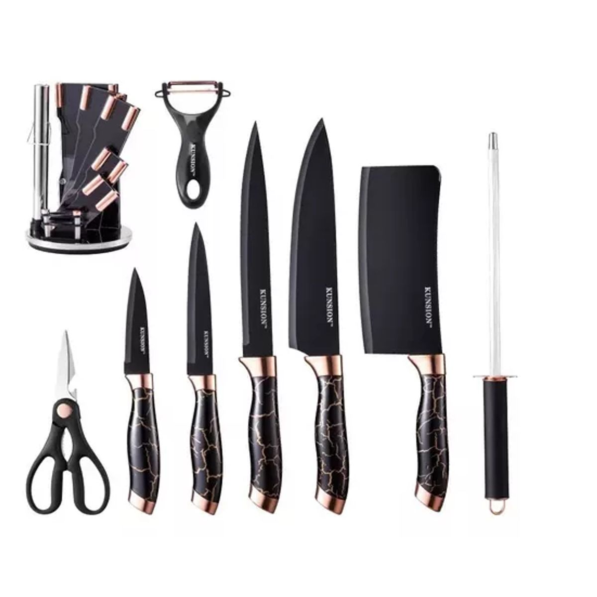 GENERICO - Juego 9 Cuchillos Acero Inoxidable Con Base Diseño Elegante