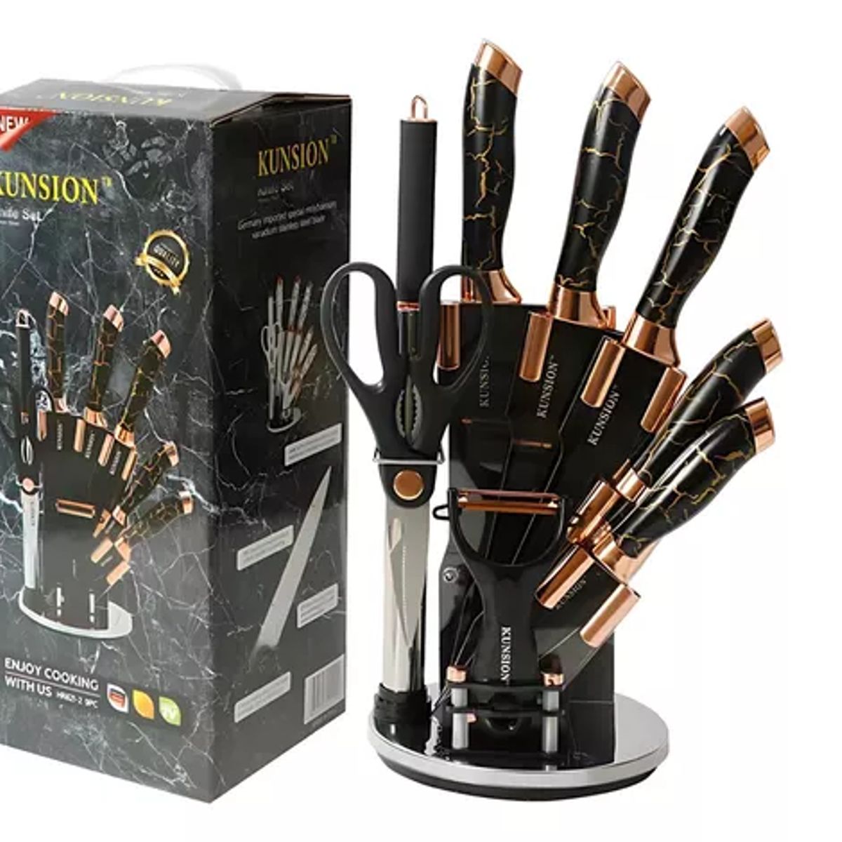 GENERICO - Juego 9 Cuchillos Acero Inoxidable Con Base Diseño Elegante