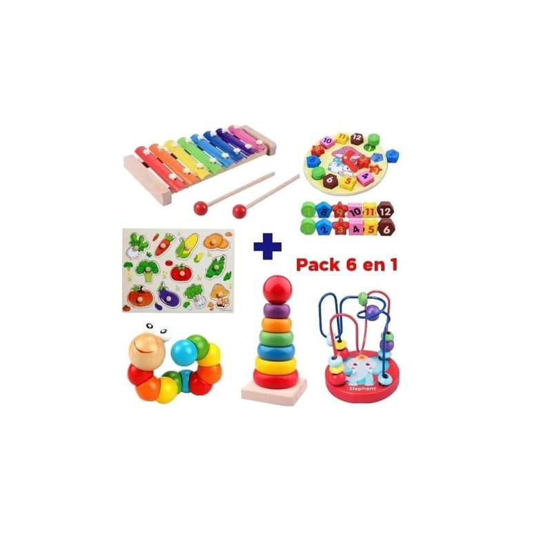 GENERICO - Juguetes Didácticos De Madera Niños Estimulación Set 6