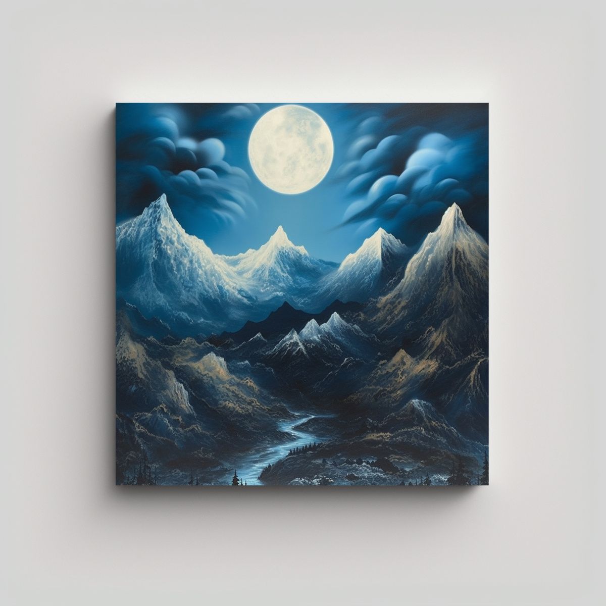 GENERICO - Cuadro De Movimiento Con Motivo Montaña Y Luna 70x70 Cm