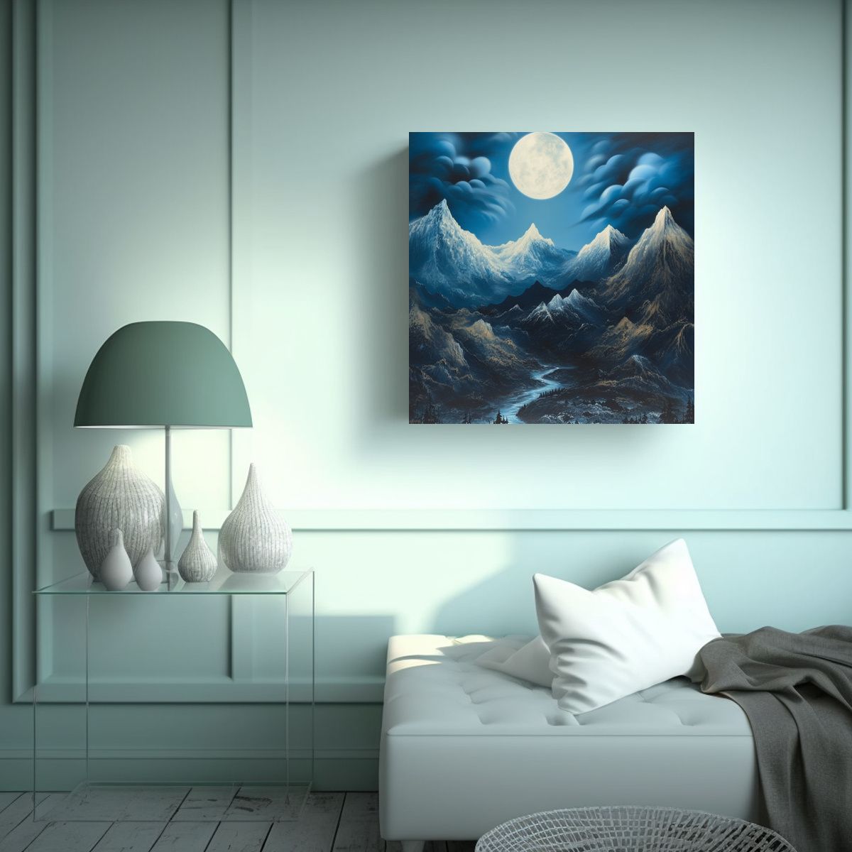 GENERICO - Cuadro De Movimiento Con Motivo Montaña Y Luna 70x70 Cm
