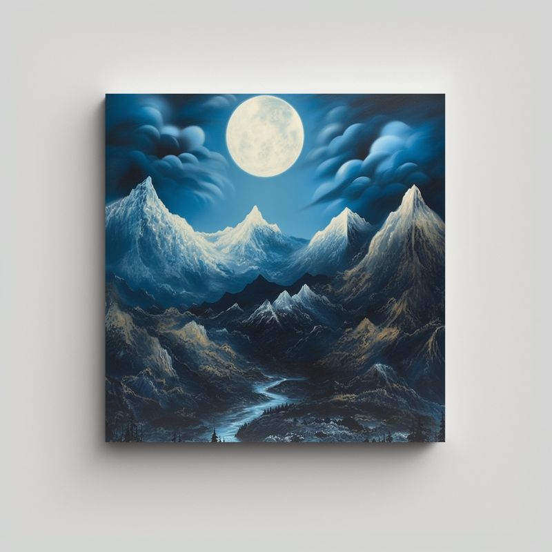 GENERICO - Cuadro De Movimiento Con Motivo Montaña Y Luna 60x60 Cm