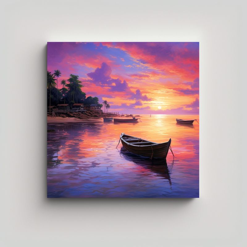 GENERICO - Cuadro Temático Atardecer En Un Tranquilo Pueblo 70x70 Cm