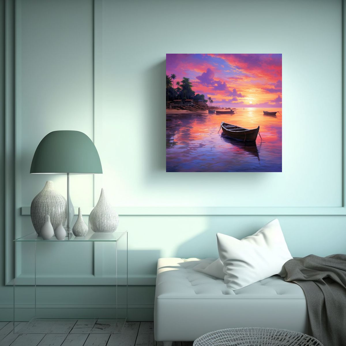 GENERICO - Cuadro Temático Atardecer En Un Tranquilo Pueblo 60x60 Cm