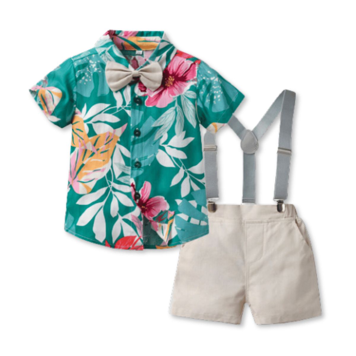 JUMP KIDS - Conjunto de Vestir Hawaiano Manga Corta Niño 1 a 5 Años Gris Hawaiano