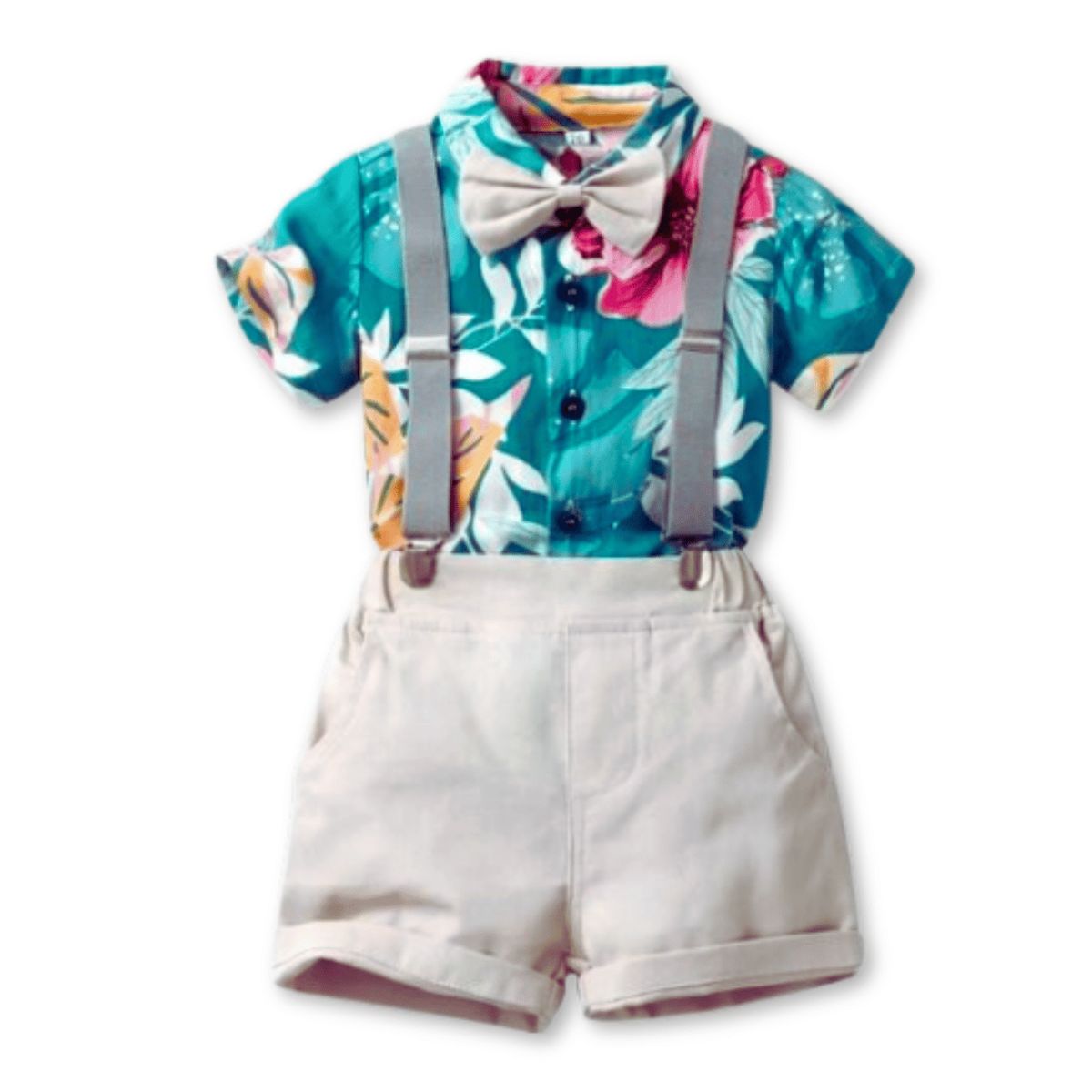 JUMP KIDS - Conjunto de Vestir Hawaiano Manga Corta Niño 1 a 5 Años Gris Hawaiano