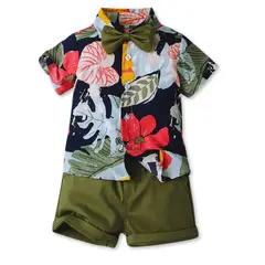 JUMP KIDS - Conjunto de Vestir Hawaiano Manga Corta Niño 1 a 5 Años Verde Hawaiano